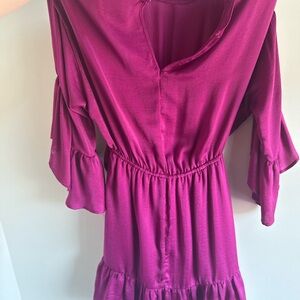 FAVLUX Bright Magenta V-Neck Tiered Dress